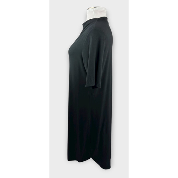 Eileen Fisher Stretch Jersey Knit Mock Neck Dress Midi Half Sleeve Black Size XL - Picture 8 of 14